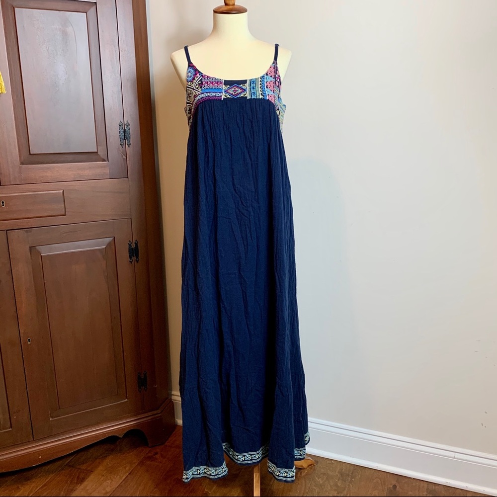 Artisan NY NWT navy embroidered boho cotton maxi